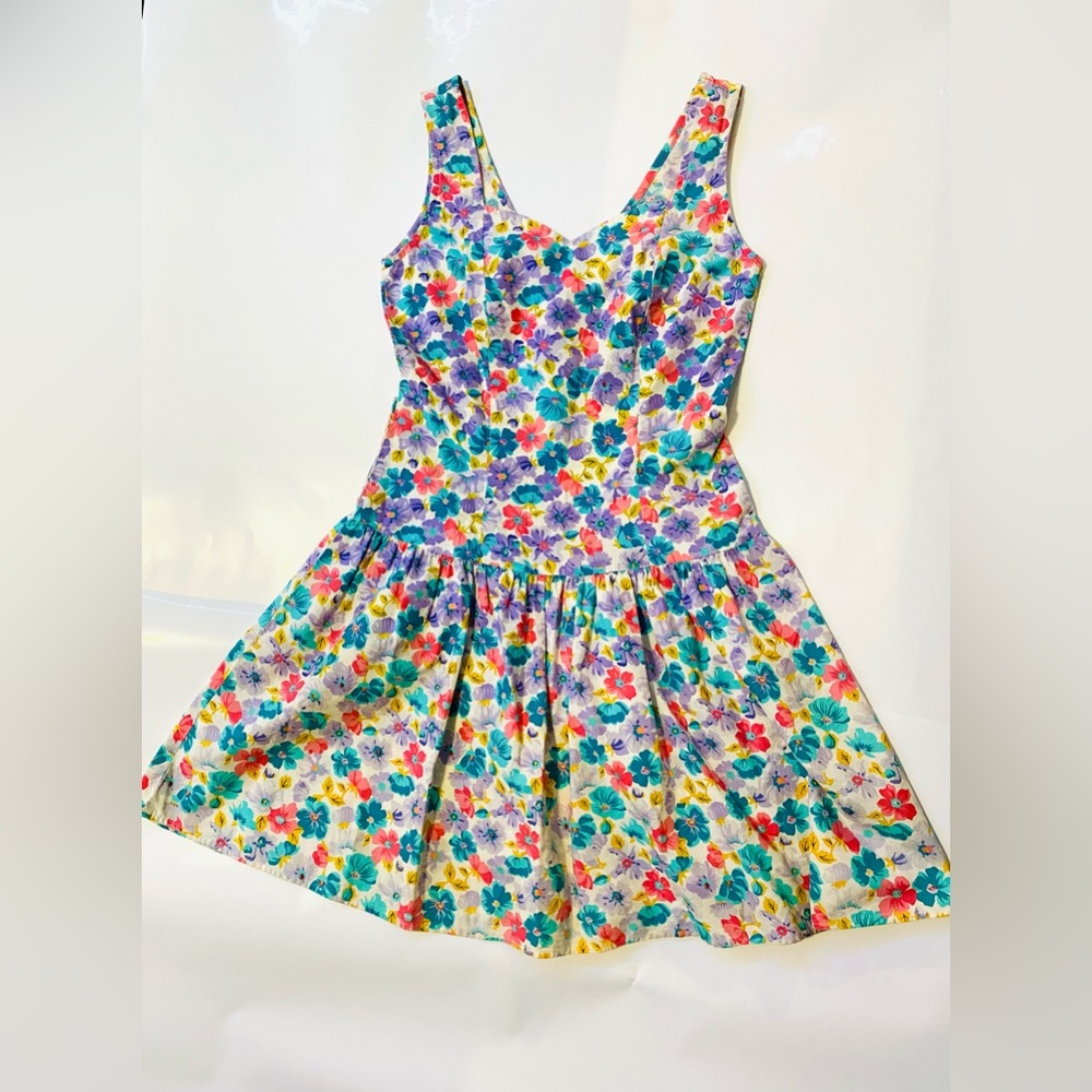Vintage 80’s you too babes drop waist corset style floral mini dress